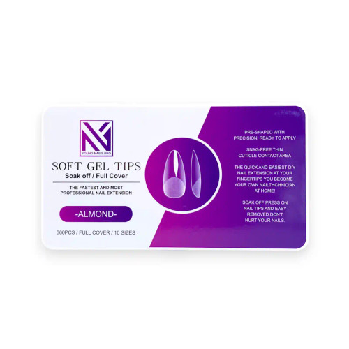 تیپ سافت ژل کاشت ناخن یوانگ نیلز پرو Young Nails Pro | فرم آلموند Almond (بادامی) | بسته 360 عددی