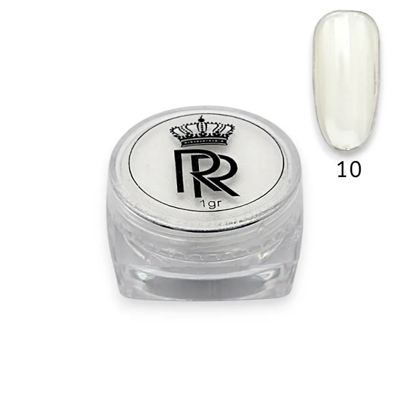 پودر کروم ناخن رویال رز Royal Rose مدل کلیر (Clear) شماره 10 | پودر دیزاین شیشه‌ای و مرواریدی 1 گرمی