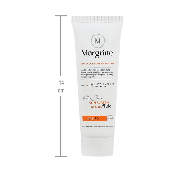 فلوئید ضد آفتاب بی رنگ مارگریت با SPF50 مناسب پوست چرب و مستعد آکنه حجم 50 میلی لیتر