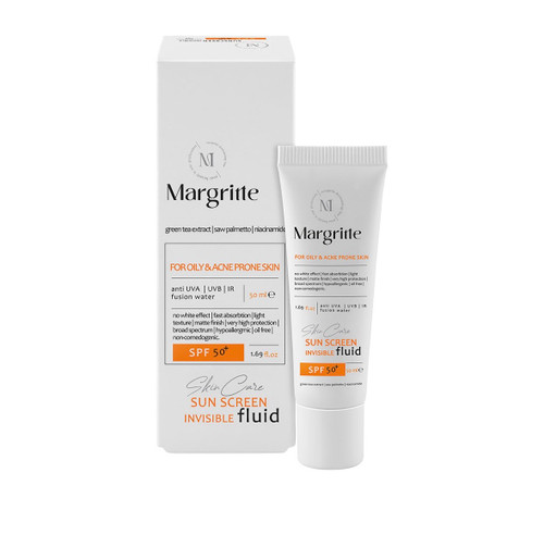 فلوئید ضد آفتاب بی رنگ مارگریت با SPF50 مناسب پوست نرمال تا خشک حجم 50 میلی لیتر