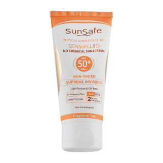 فلوئید ضد آفتاب بی رنگ سان سیف با SPF50 مناسب پوست حساس حجم 50 گرم